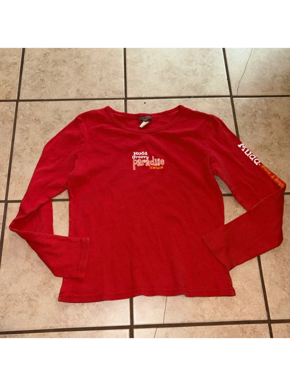 Red long Sleeve Vintage Y2K Mudd groovy paradise tee